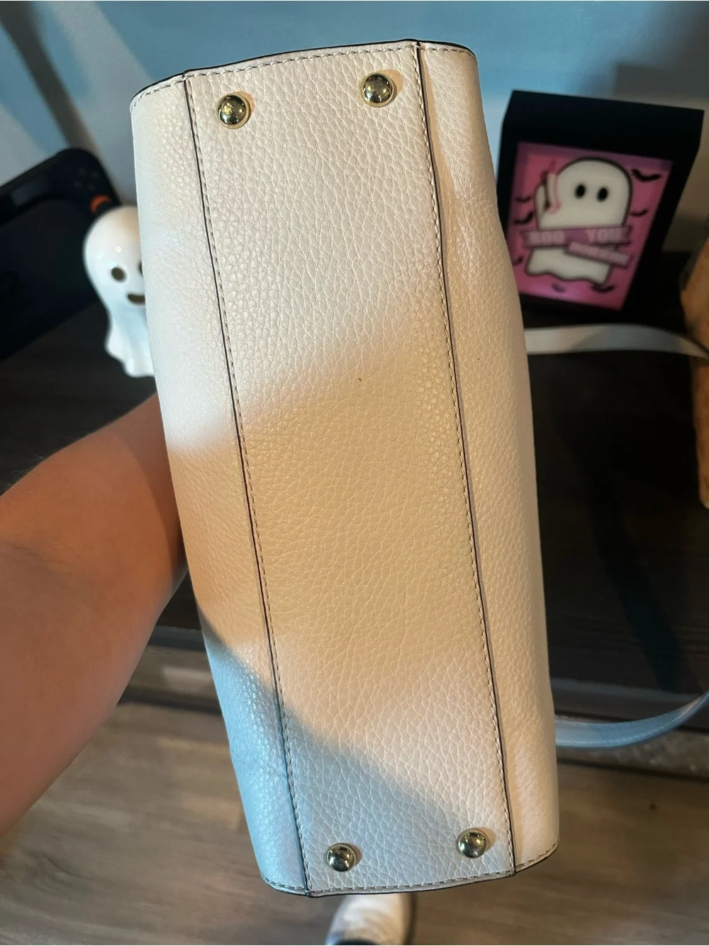 Michael Kors Cream Pebble Leather Satchel with Gold Hardware